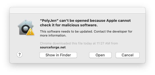 PolyJen Open Warning