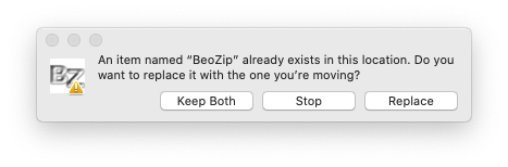 BeoZip Replace Warning